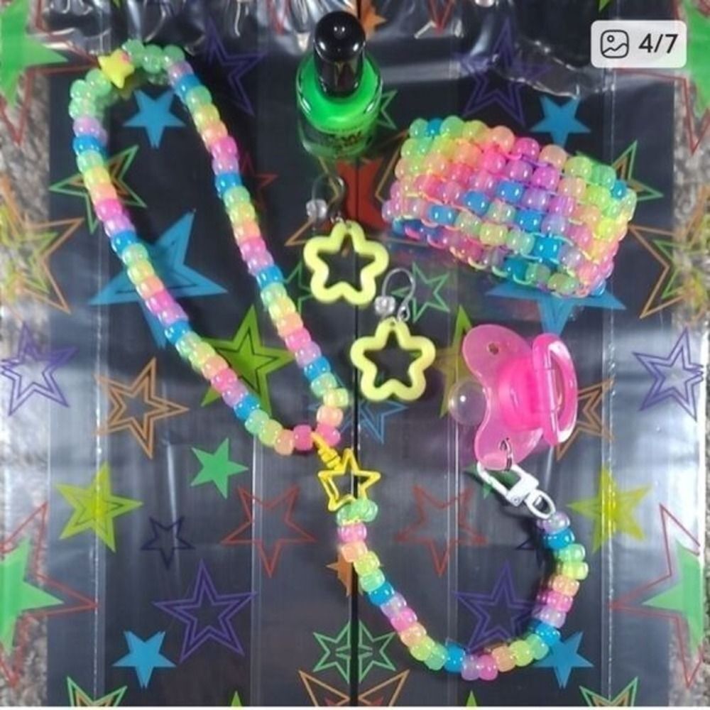 2pc rainbow glow convertible choker & removable binky cord necklace star charm - Picture 9 of 11